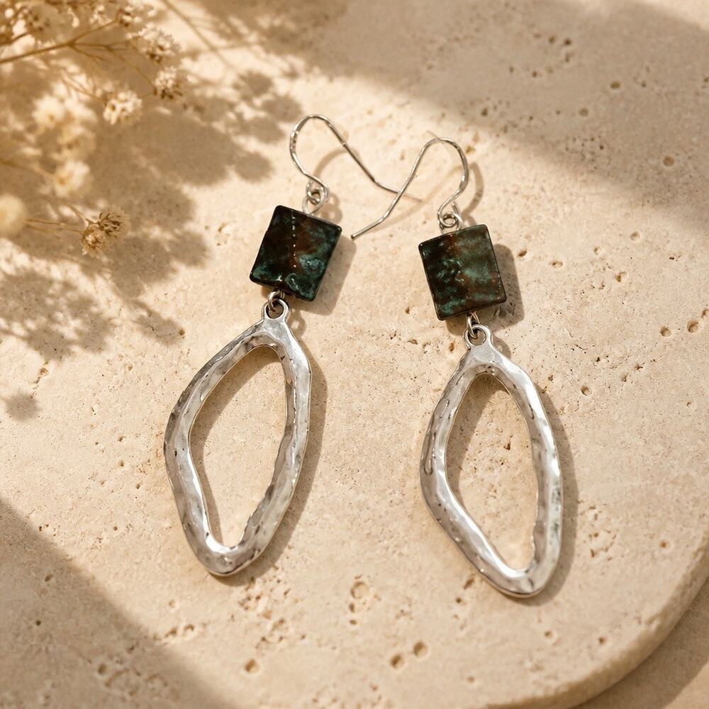 The Juniper Boho Drops – Hammered Silver Abstract Geometric Dangle Earrings